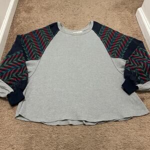 Free People Rainbow Dreams Pullover Knit Top SW Sea Large Small